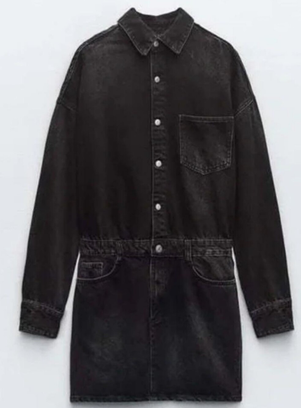 NWT Zara Washed Black Denim Mini Shirt Dress New Size M
